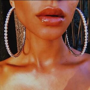 Big Crystal Rhinestone 100mm Hoop Earrings